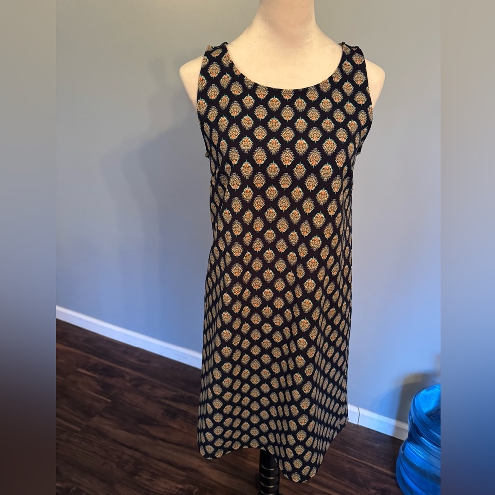 Banana Republic Sleeveless Navy Print Dress Cutout Back A-line Size Small EUC